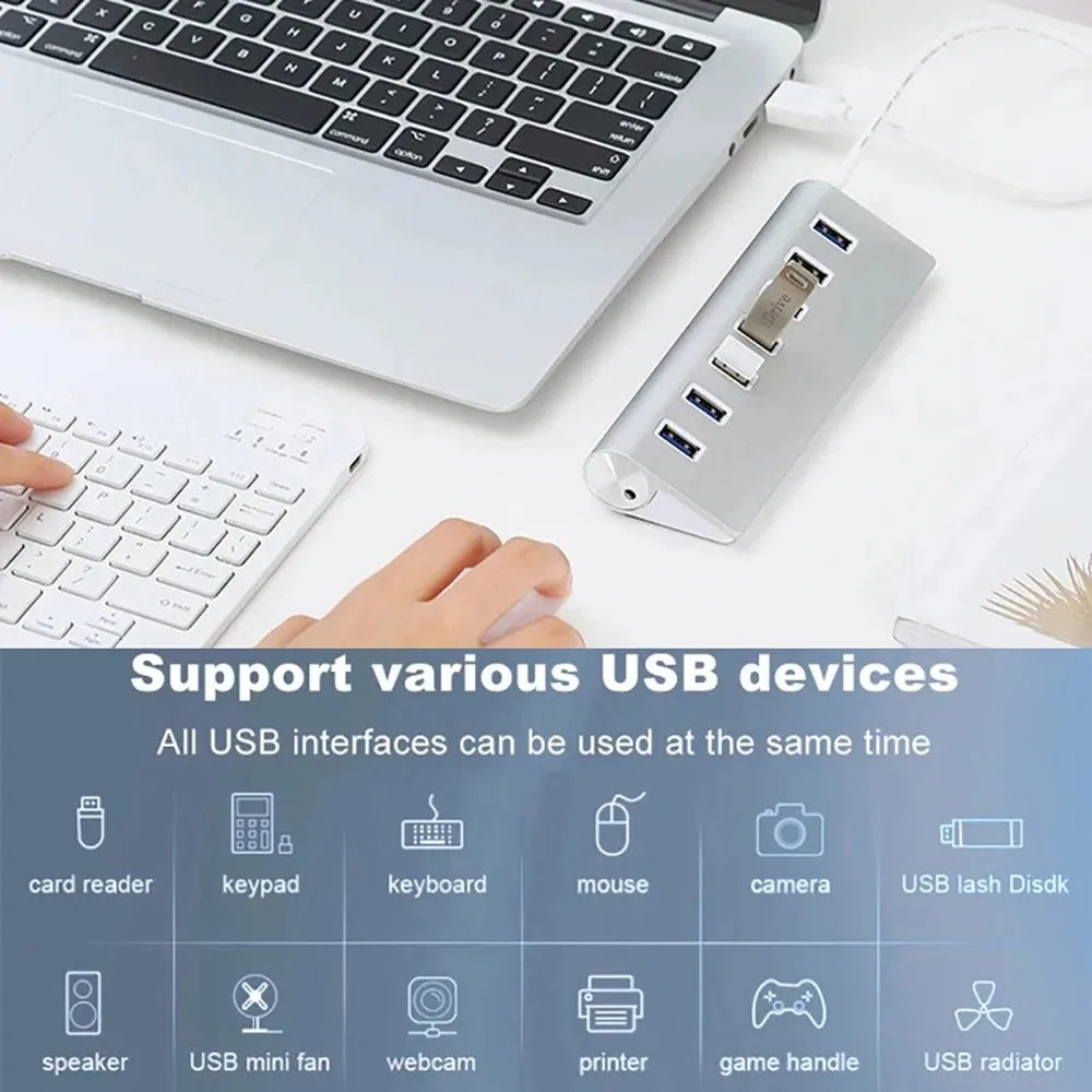7 Ports Aluminum Alloy USB 3.0 HUB 5Gbps High Speed USB Docking Station USB HUB USB Splitter For Computer Laptop Macbook Pro
