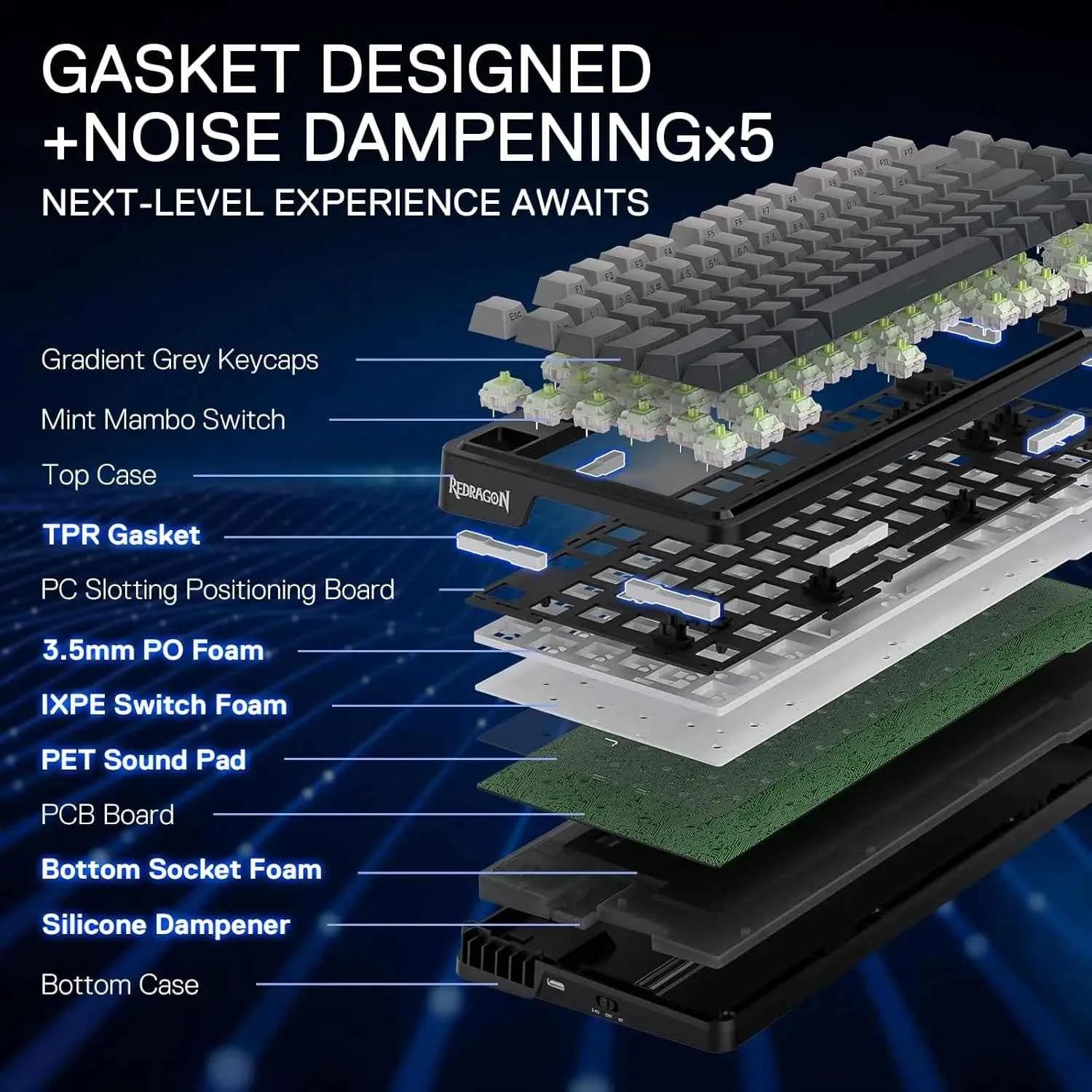 Redragon K673 GB Wireless Gaming Keyboard - 75% Compact Design for Gamers