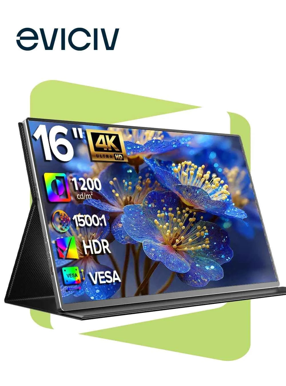 EVICIV 16 inch 4K Portable Monitor 3840x2400P 100%sRGB 1200Nits IPS Screen for Laptop Mac Phone Xbox Switch Travel Office Displa