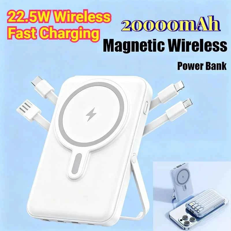 20000mAh Portable Fast Charger Magnetic Wireless Power Bank with Cable Stand External Battery for iPhone Samsung Xiaomi Magsafe