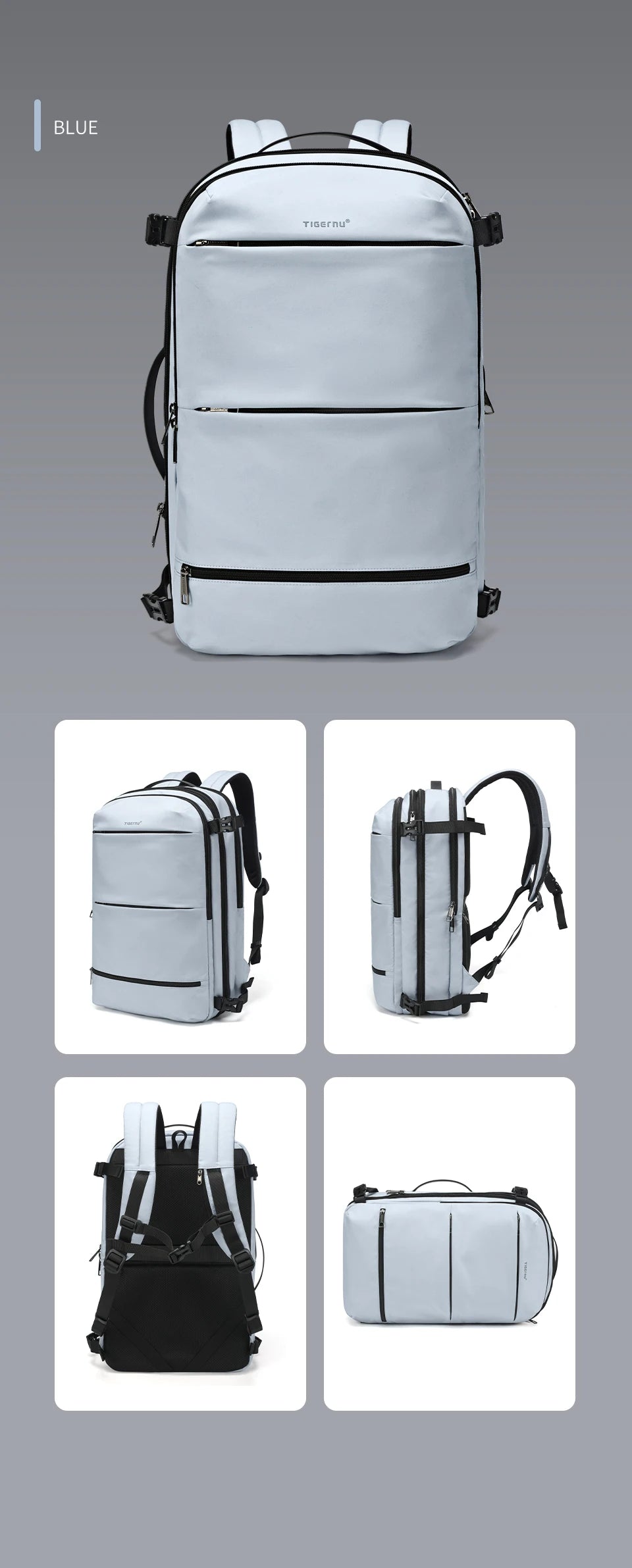 Tigernu Vacuum Compression Backpack Men Women Expandable Travel Backpacks Luggage With USB Large Capacity For 17 Laptop Back