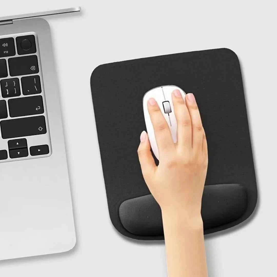 Black Mouse Pad with Wrist Support - Non-Slip Base, Comfortable Memory Foam Rest for Typing & Gaming, Reduce Wrist Fatigue