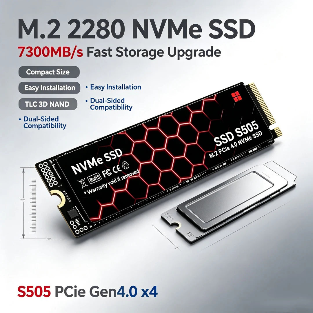 S505 High-Speed M.2 2280 NVMe SSD,7400MB/s PCIe4.0 X4 TLC 3D NAND,500GB/1TB/2TB/4TB Gaming SSD for PS5, Laptop & Desktop PC