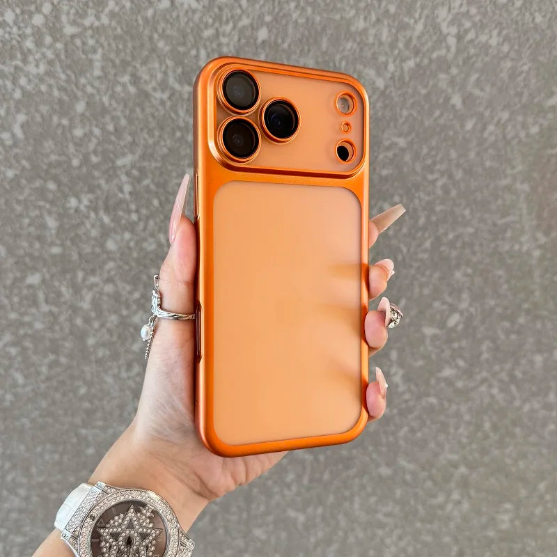 Luxury Transparent Matte Phone Case For iPhone 17Pro Air 17 16 15 14 13 12 11 Pro Max Lens Protection Metallic Color Frame Cover