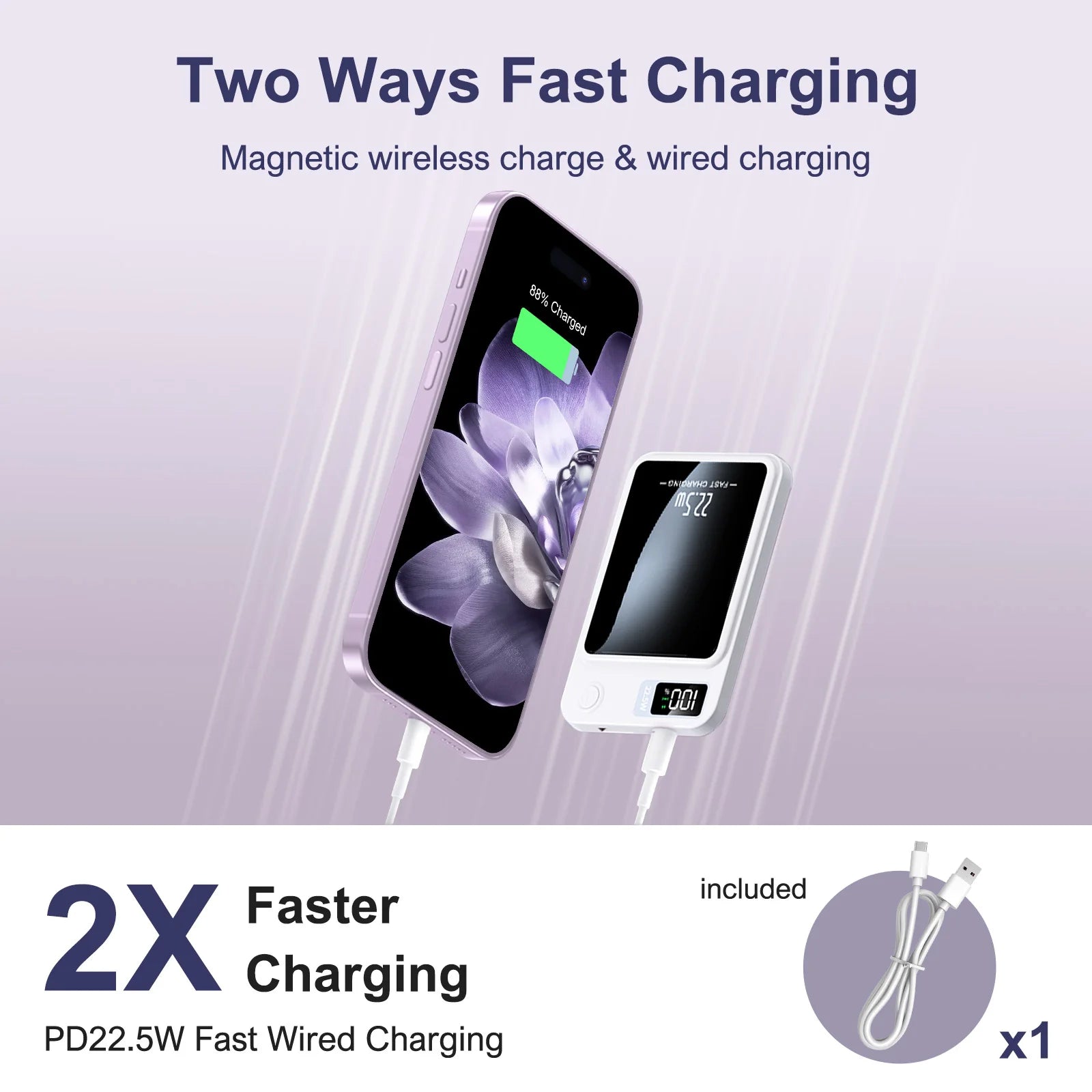 10000mAh Magnetic Wireless Power Bank PD22.5W Fast Charging Portable External Battery Adapter For Magsafe iPhone Huawei Samsung