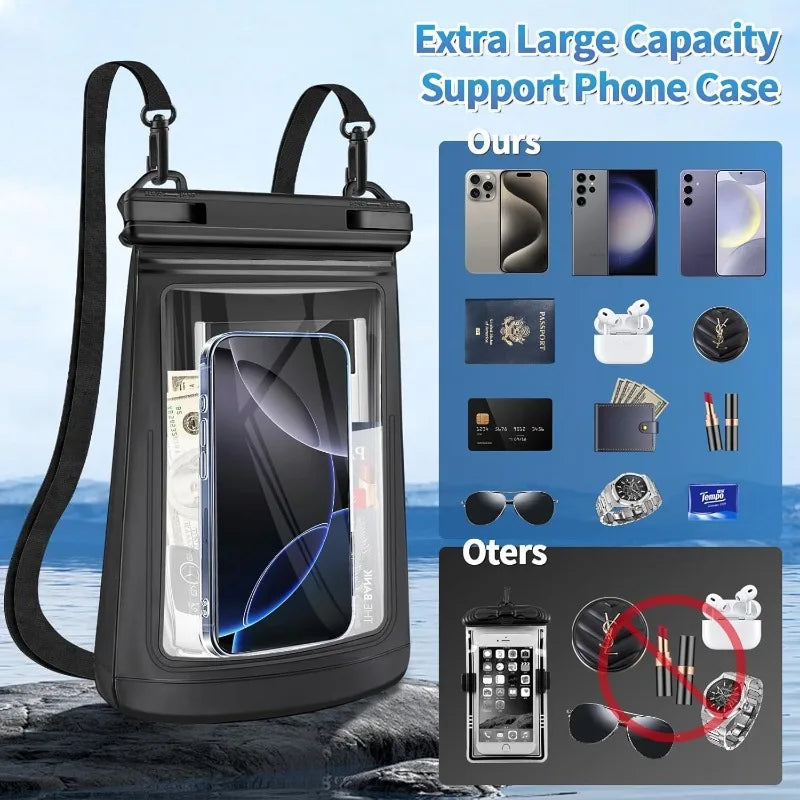 HAISSKY Large Mobile Phone Waterproof Pouch For iPhone 17 16 Pro Max 17 Air 16E 15 Plus Swim Travel Beach Bags With Seal Stripe
