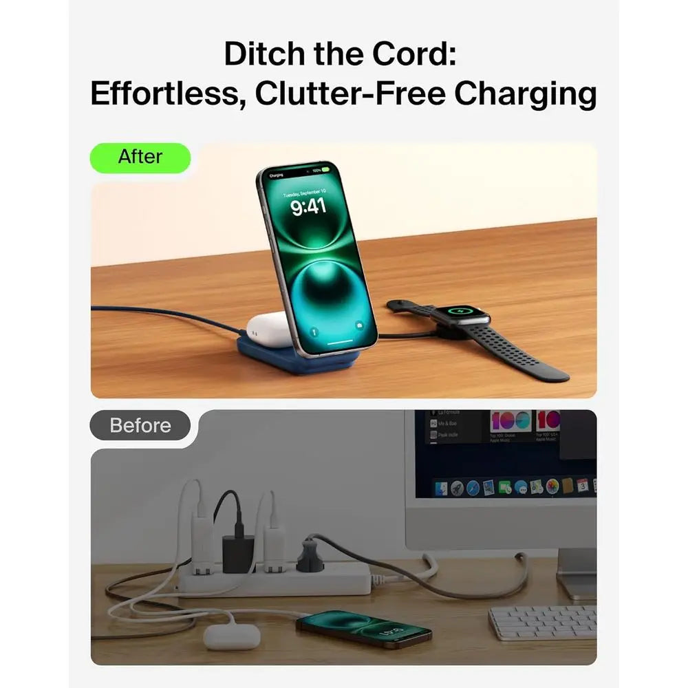 2-in-1 Qi2.2 25W Magnetic Wireless Charger with 5W USB-C Port, Compatible for iPhone 17/16/15, Pixel 10, and AirPods, Includes 4