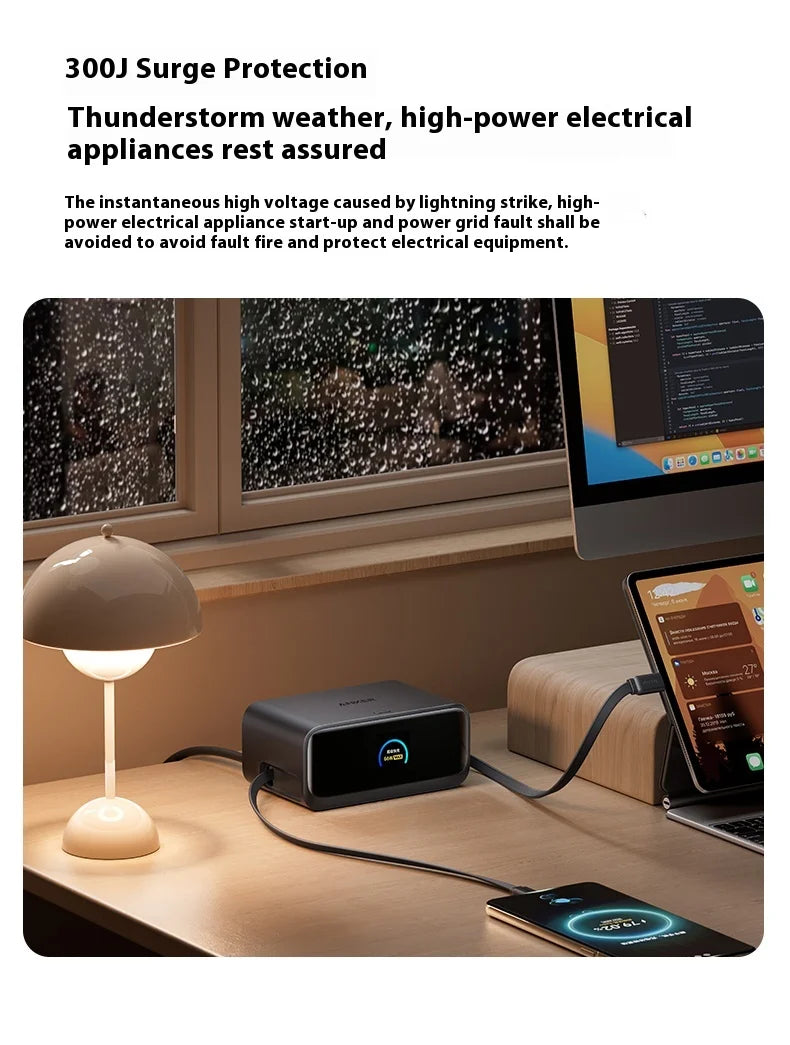 Anker Nano Charging Station USBC Power Strip 2.3 ft Anker InstaCord Retractable Cable 100W Fast Charging Desktop Chinese display