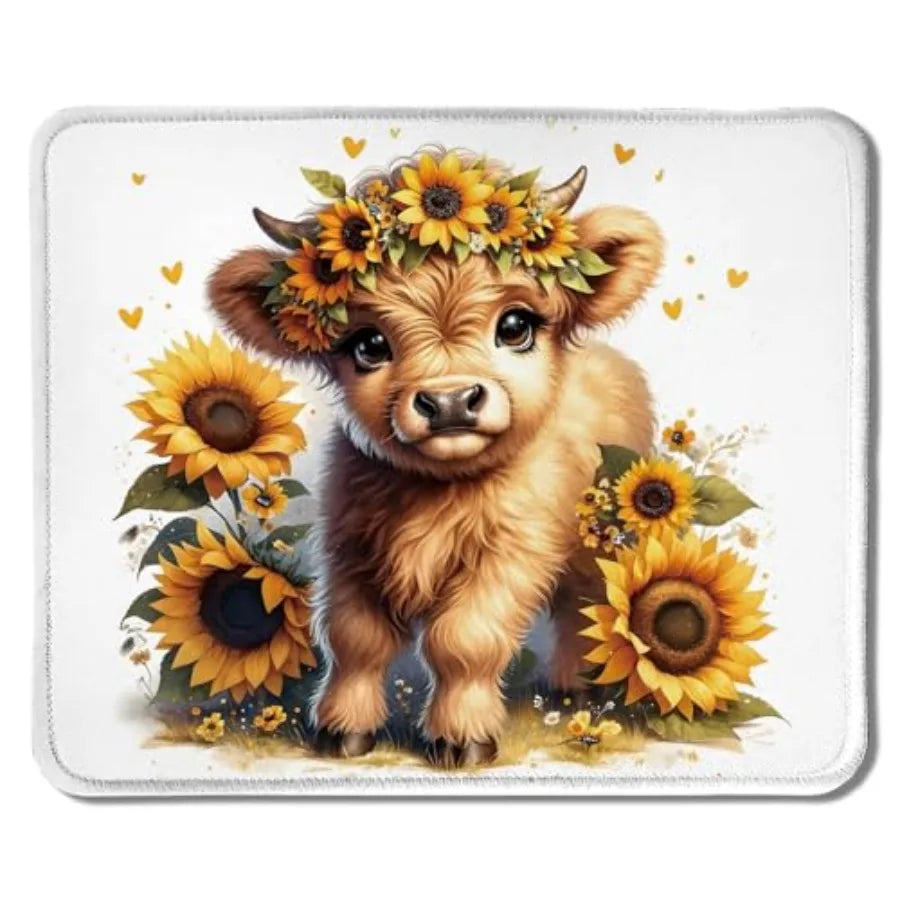 Floral Brown Highland Cow Mouse Pad, Cute Western Baby Highland Cow Heifer Mouse Pads Mousepad for Work Gaming Computers Laptop