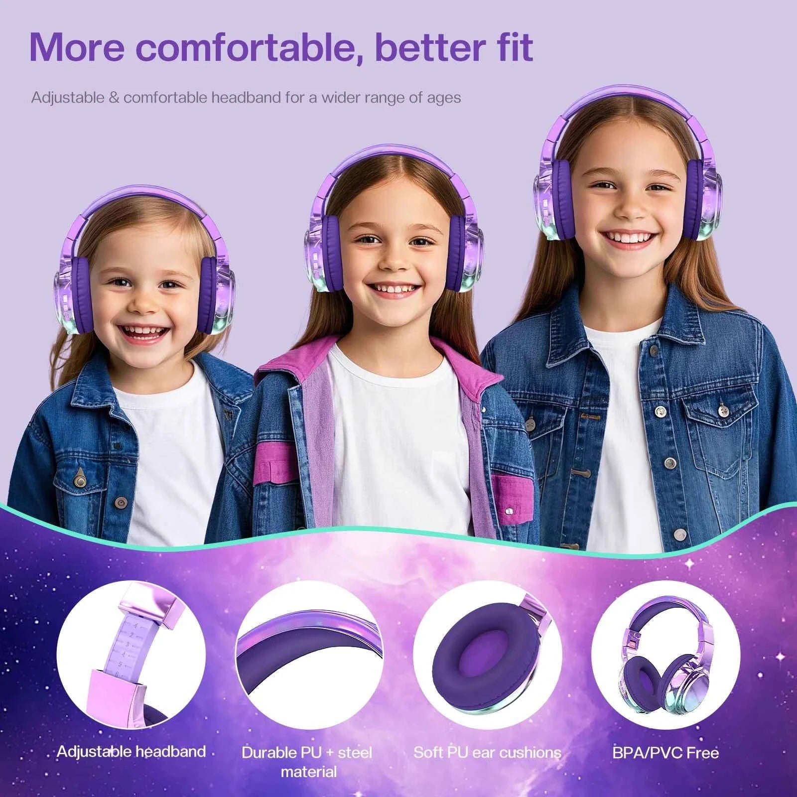 Gradient Kids Bluetooth Headphones Over Ear Girls Wireless Headphones With Mic Foldable Lightweight Headset Forfor School Travel