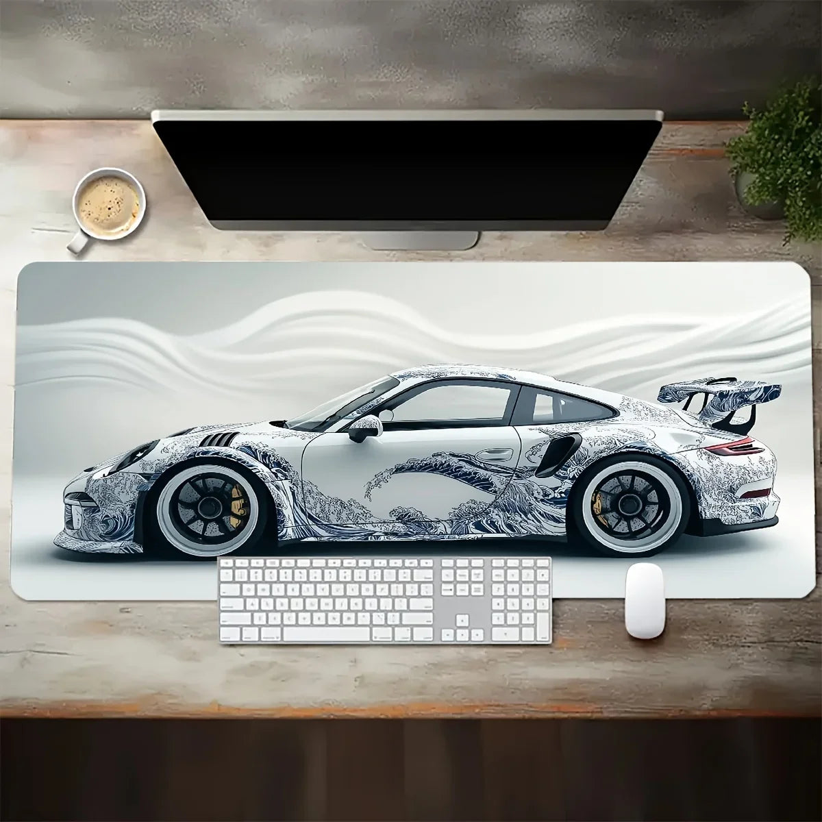 Large White Sports Car Design Gaming Mouse Pad Anti-Slip Rubber Base Extended Desk Mat for Gamer Office Use Computer Accessories - WinSupport Tech