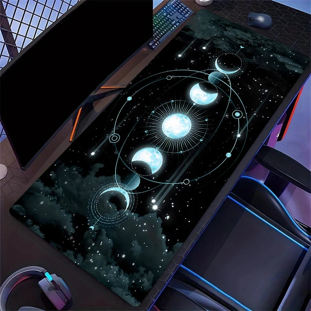 Golden Solar System Planet Pattern Mouse Pad, Large Stitched Edge Mouse Pad, XXL Keyboard Pad, Computer Desktop Accessories