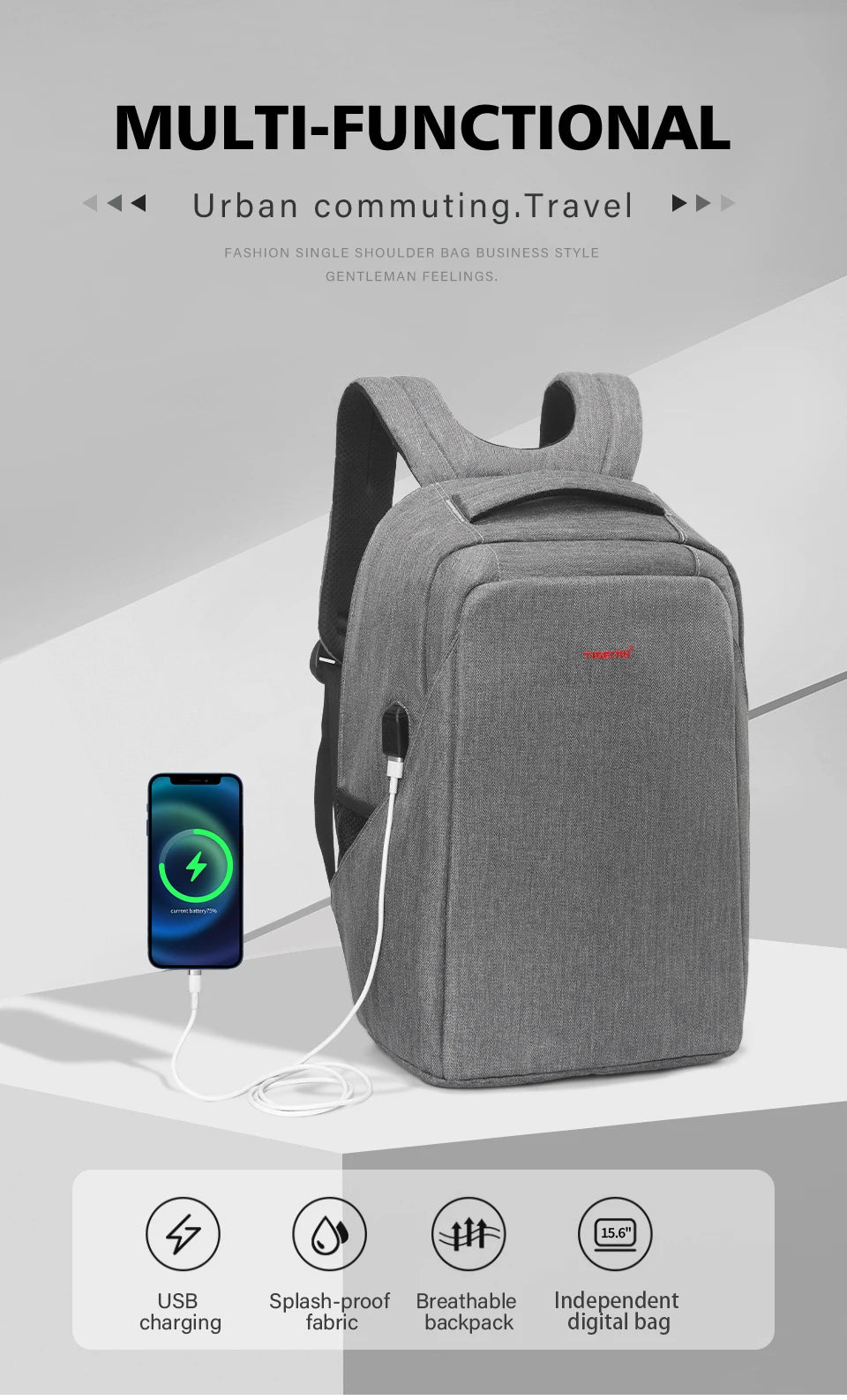 Tigernu Anti Theft Backpack Men USB Port Computer Backpacks For Men Bagpack Schoolbag 15.6inch Backpack Bags Travel Bag Knapsack