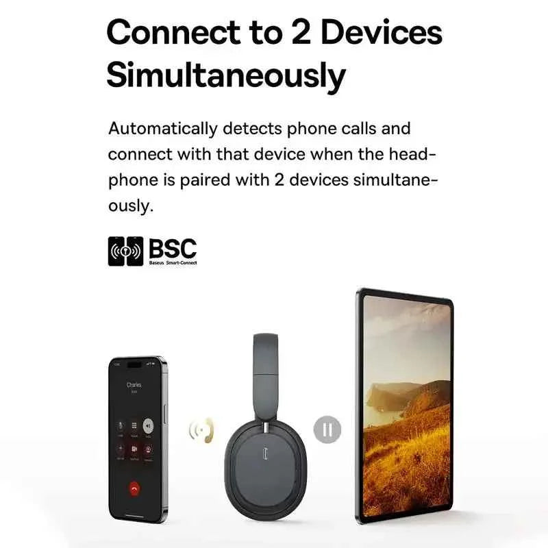 Baseus Wireless Headphones Bluetooth 5.3 HIFI Level Earphone 40mm Driver Foldable Over Ear Headsets 70H Playtime Spatial Audio