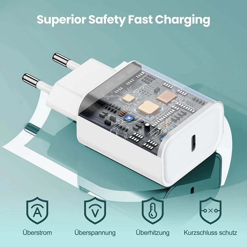 PD 40W Type C Charger Fast Charging Adapter For iPhone 17 13 11 12 14 15 16 Pro Max Plus  Charger USB-C Type C Cable