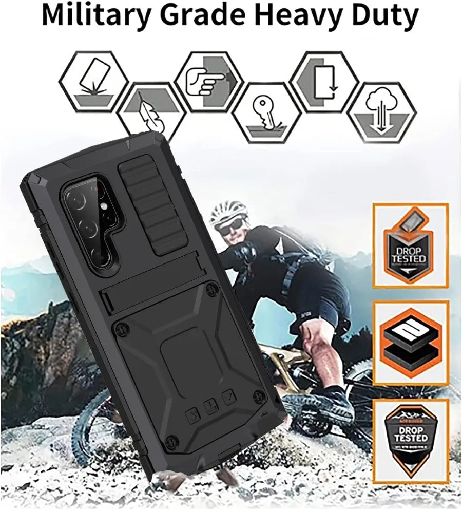 Heavy Duty Aluminium Metal Armor Case For Samsung S24 S23 S22 S21 Note 20 Ultra S20 Plus A32 Shockproof Cover Screen Protector