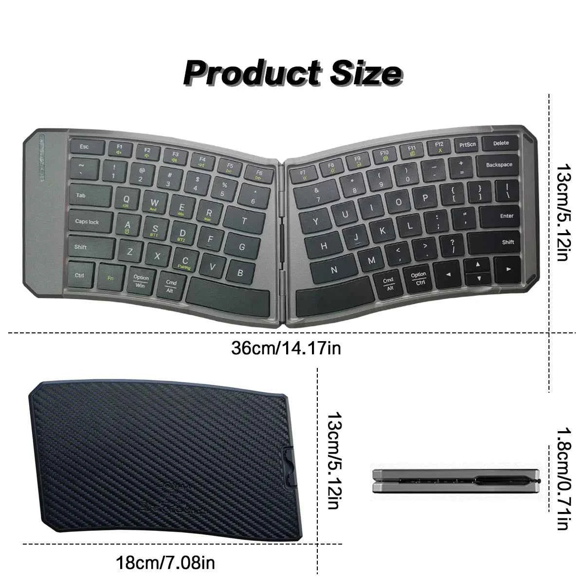 Jomaa Foldable Bluetooth Keyboard Ultra-Thin Folding Rechargeable Keyboard Portable Wireless Keyboard for Laptop iPhone iPad