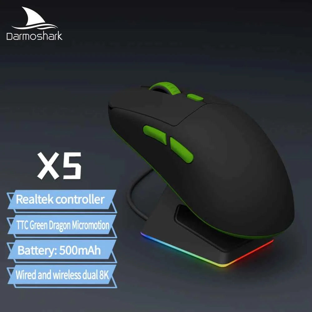 Darmoshark X5 Gaming Mouse 7Key PAW3395 Double 8K Wired Wireless 26000 DPI RGB Magnetic Charging Base Motospeed Macro Mouse
