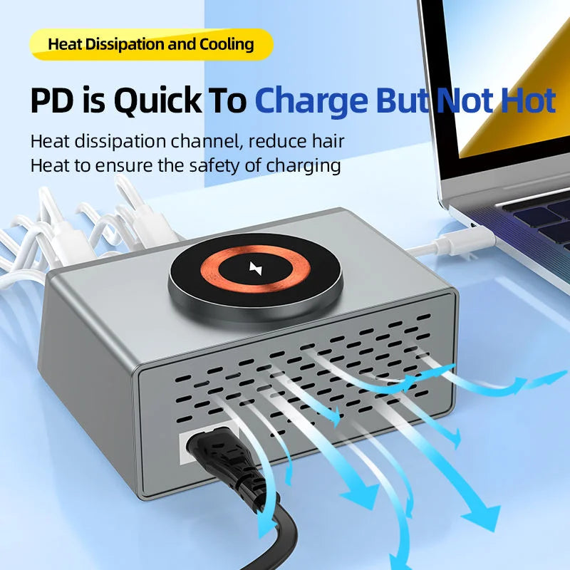 140W Smart Quick Charger 8-Port USB Fast Charging Station for Multiple Android Phone Travel Home Office Party Hotel Restaurant