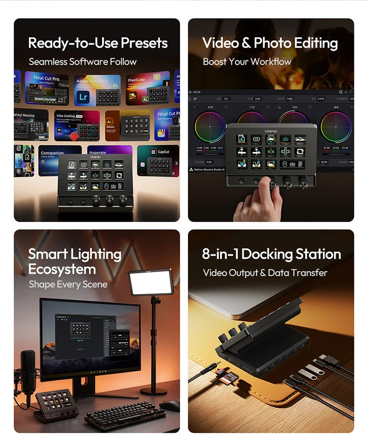 Ulanzi D200X StreamDeck Visual Keyboard Creative Control Hub 8-in-1 Docking Station Ecosystem Video Output Data Transfer Editing