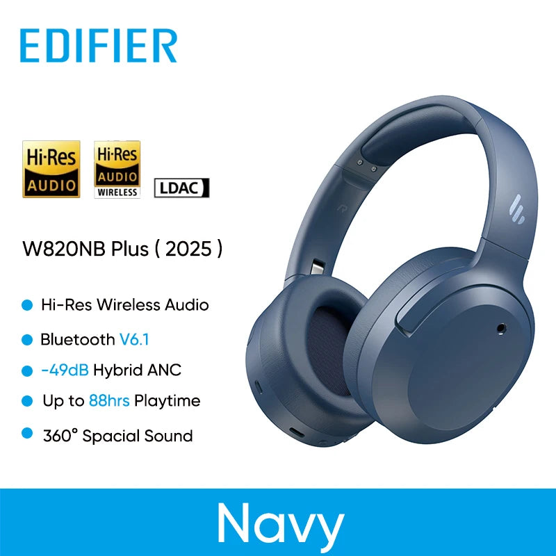 Edifier W820NB Plus(2025 Ver.) ANC Wireless Headphone Over-ear Headset -49dB Noise Canelling  Bluetooth 6.1 Hi-Res Audio