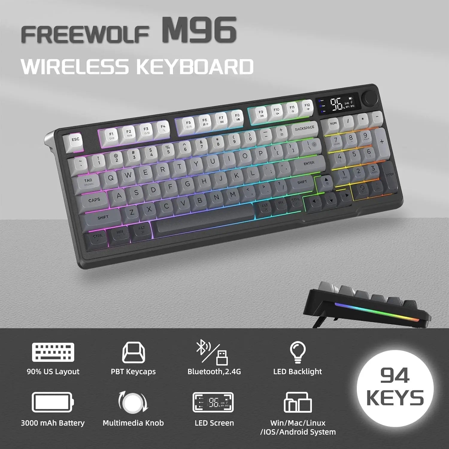 MAMBASNAKE x FREEWOLF M96 Wireless Gaming Keyboard Creamy Membrane with Rainbow Backlight