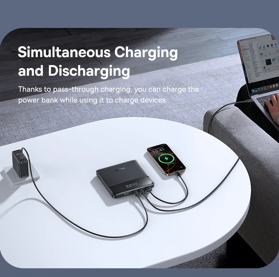 Baseus 100W Power Bank 20000mAh Capacity PD Fast Charging Battery Charger Powerbank For Laptops MacBook iPhone Samsung Xiaomi