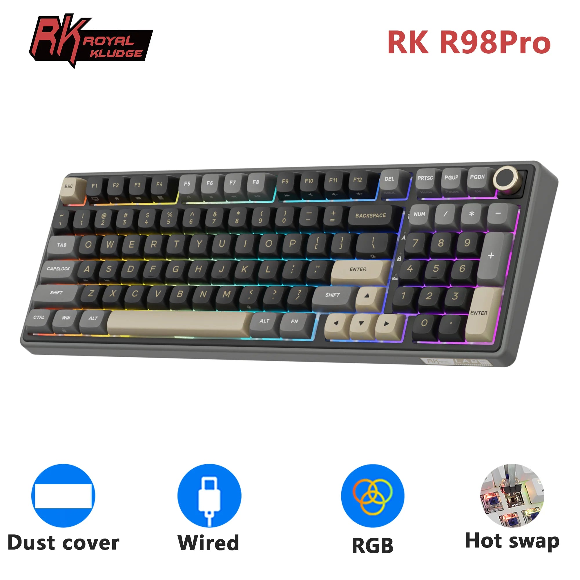 Key Rk 98 RK ROYAL KLUDGE R98Pro Gasket Wired Mechanical Keyboard 98 Keys RGB Hot ...