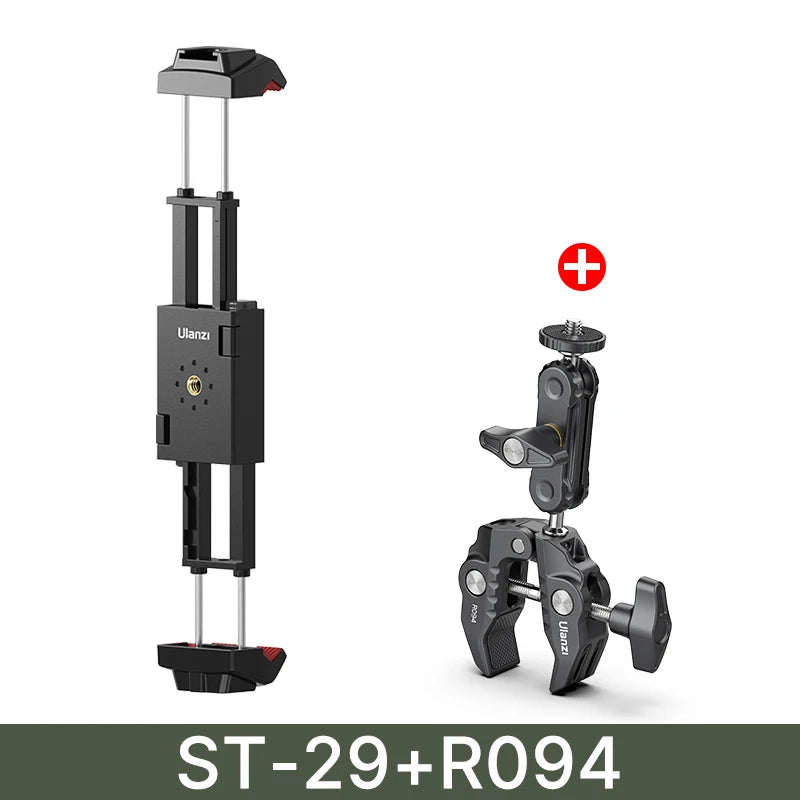 Ulanzi ST-29 Universal Tablet Tripod Mount Stand Phone Holder w Cold Shoe For iPhone 16 15 14 13 12 Horizontal Vertical Shooting