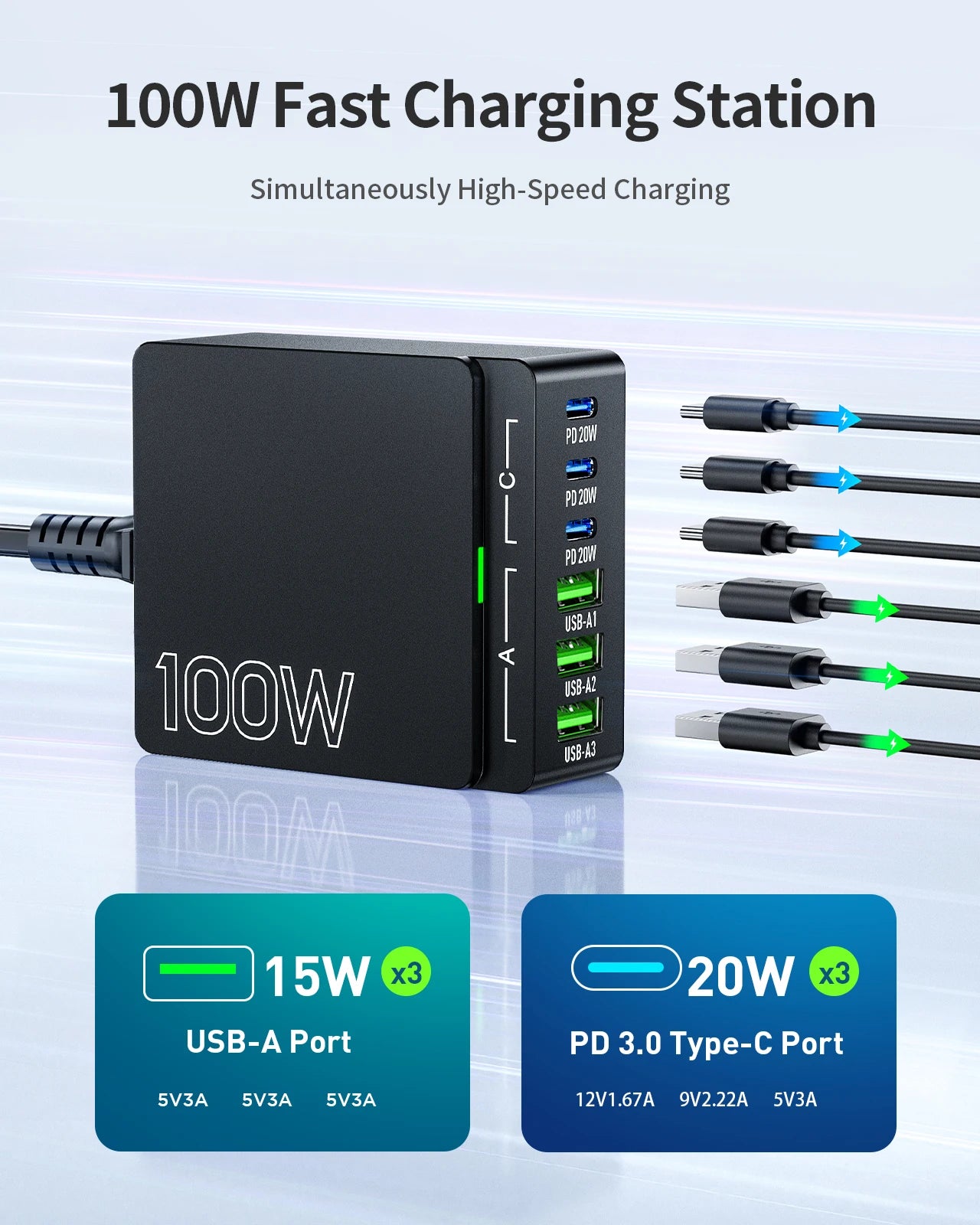 Iseyyox 6-in-1 USB Charging Station (Model: LS-LS100-B-US)