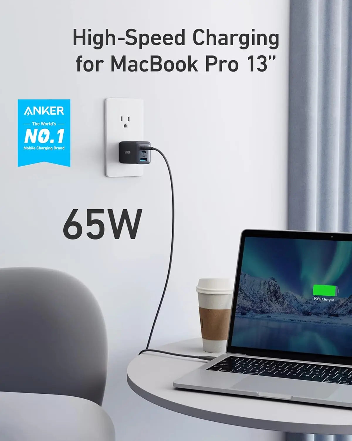 Anker 735 65W GaN Charger Nano II USB C Fast Charging 3-Port Fast Compact Foldable Wall For MacBook Pro/Air iPad Galaxy Switch