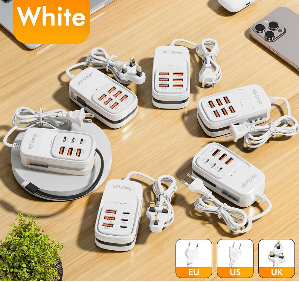 Fast USB Charger 6 in 1 Power Strip Desktop Charging Station Fast Charging Cord EU/UK/US Plug USB HUB Adapter Socket 3PD 3USB iphone charger
