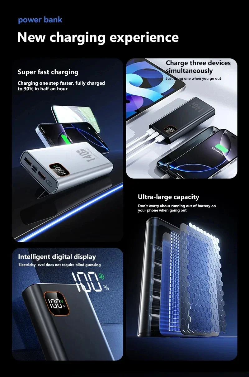 Lenovo 140W 500000mAh Ultra Capacity Junp Starter Super Fast Charging CCC Portable Battery Charger For IPhone Samsung 2026 New
