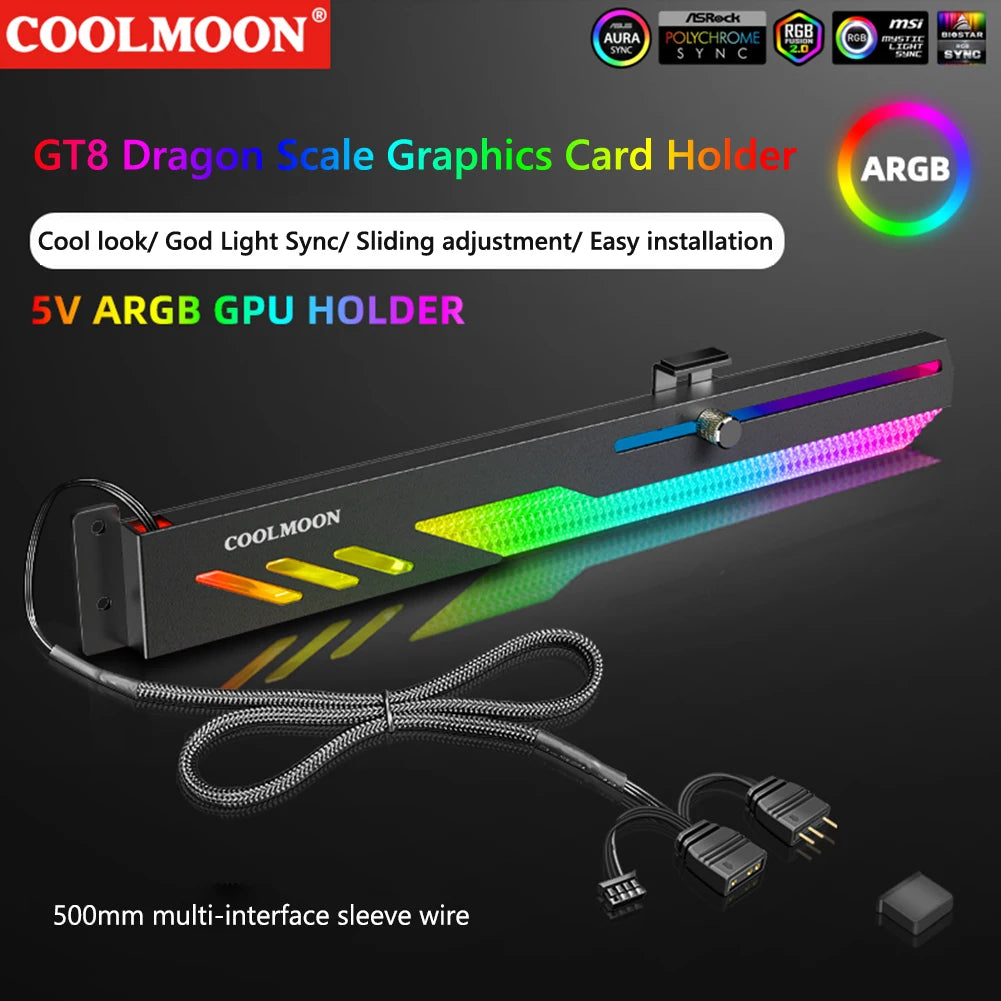 Customized Video Card Stand GT8 Horizontal Graphics Card Bracket 5V 3Pin ARGB GPU VGA Holder Desktop PC Case DIY Accessories