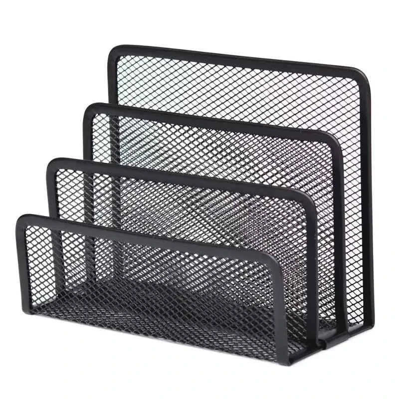 3-Layer Black Metal Mesh Notebook Stand Rack Desk Organizer for Papers Magazines Documents Books - Office Supplies
