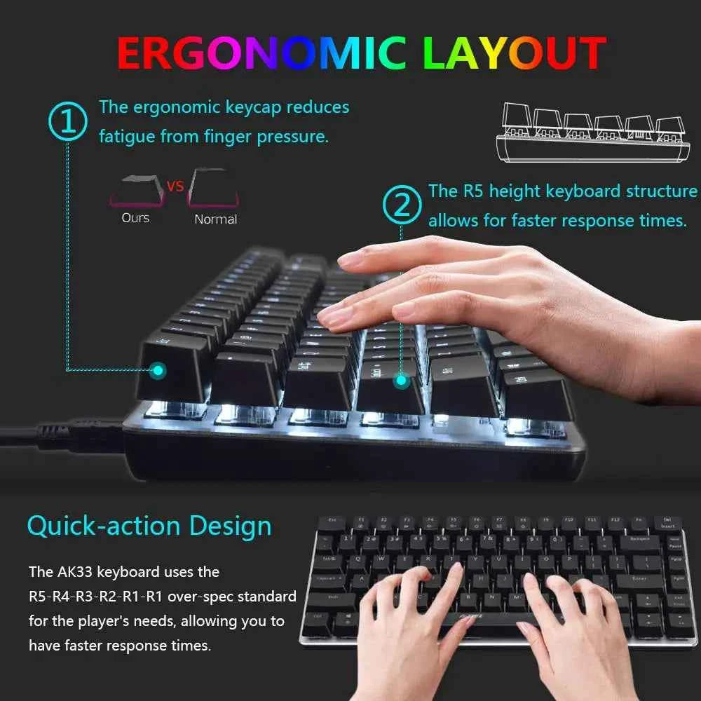 LED Backlit Wired Mechanical Keyboard Brown Switch&RGB 6400 DPI Lightweight Gaming Mouse with Honeycomb Shell 3 in 1 Set