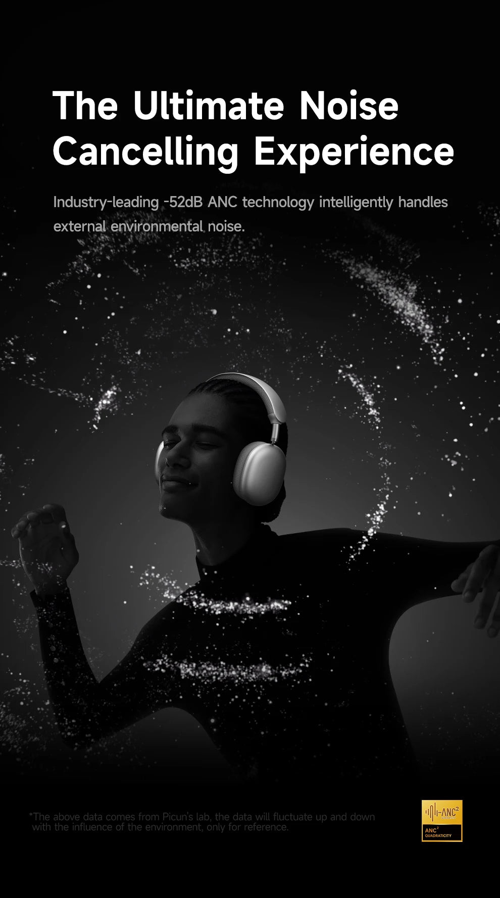 Picun F8 Pro -52dB Adaptive ANC Over Ear Headphone HIFI 3D Spatial Audio Wireless Earphone Bluetooth 6.0 140H Time Headset