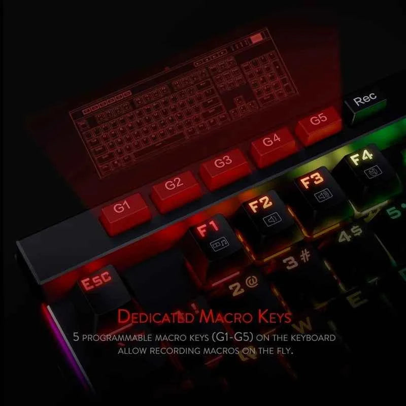 Redragon K580 VATA RGB 104 Keys LED USB Backlit Mechanical Gaming Wired Backlight Computer Keyboard Anti-ghosting with Macro Key