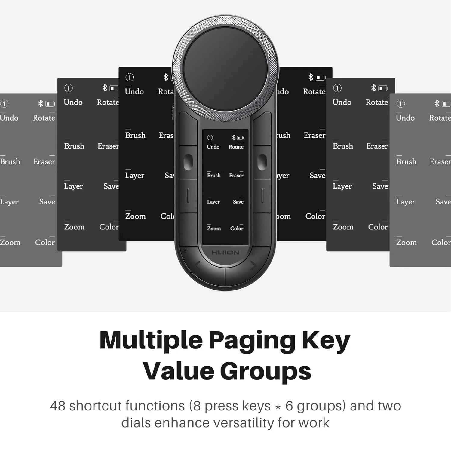 Huion Mini Keyboard Keydial Remote K40 with Dual-channel Bluetooth Wireless Dual-dial Controller 8 Programmable Keys OLED Screen