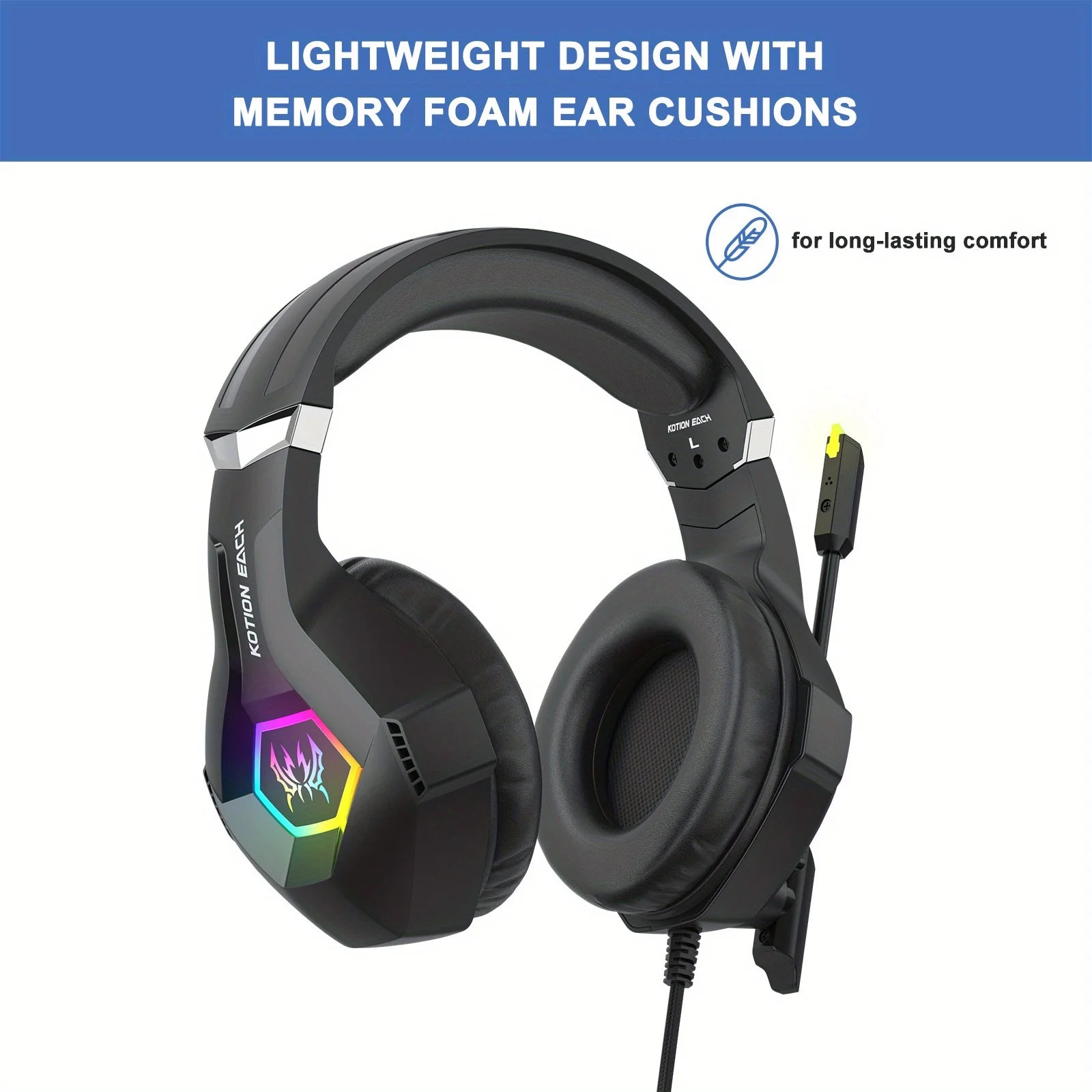 GS450 Head Mounted Esports Earphones, 50mm jack adjustable headband to adapt to different head circumferences, noise cancelling microphone for virtual surround sound, compatible with PC/PS5/Switch/mobile phone for esports, li