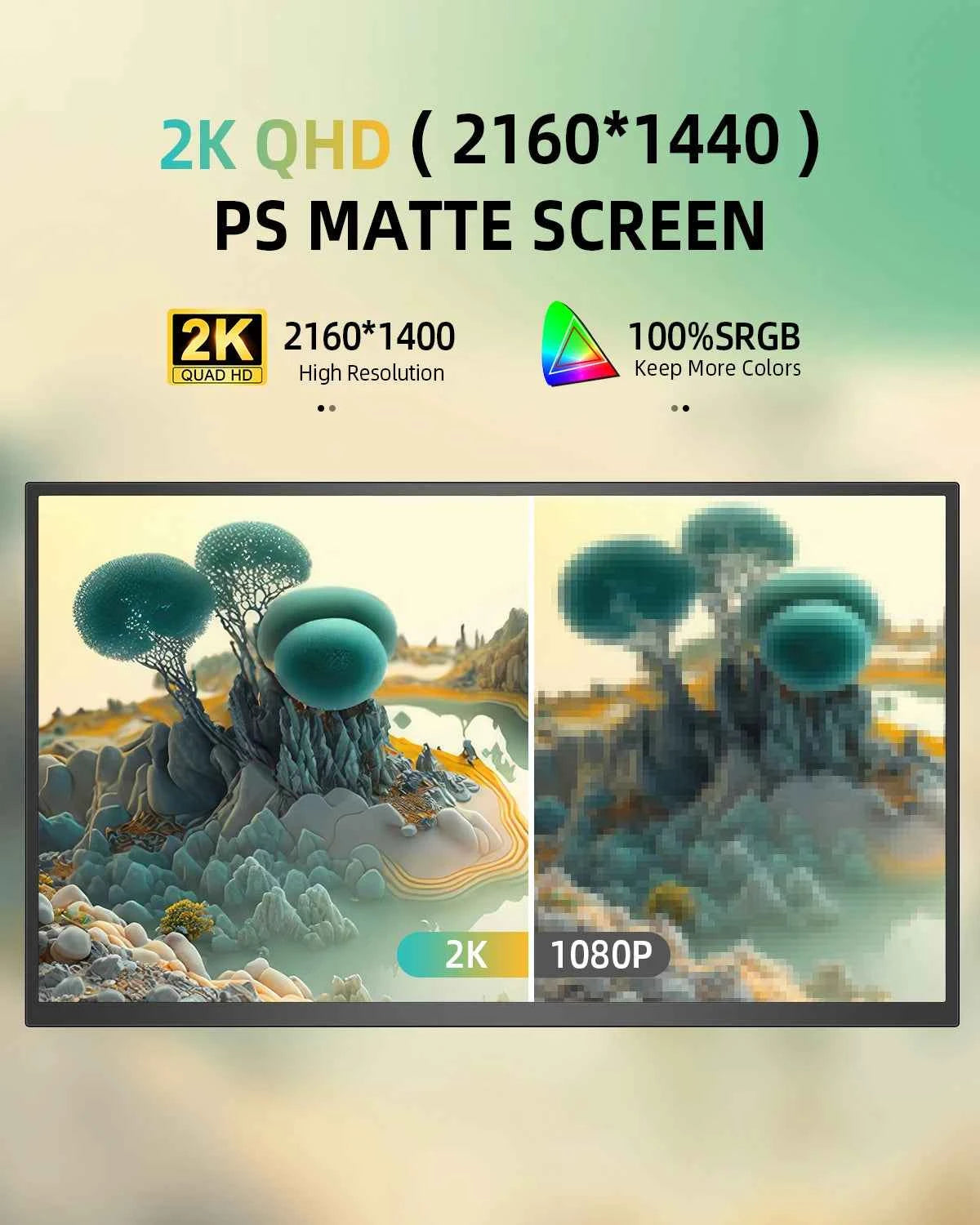 UPERFECT 22”2560*1440  Portable Gaming Monitor 16:9 Laptop Extend Travel Computer Screen Mini PC Eye Care LED Display With VESA