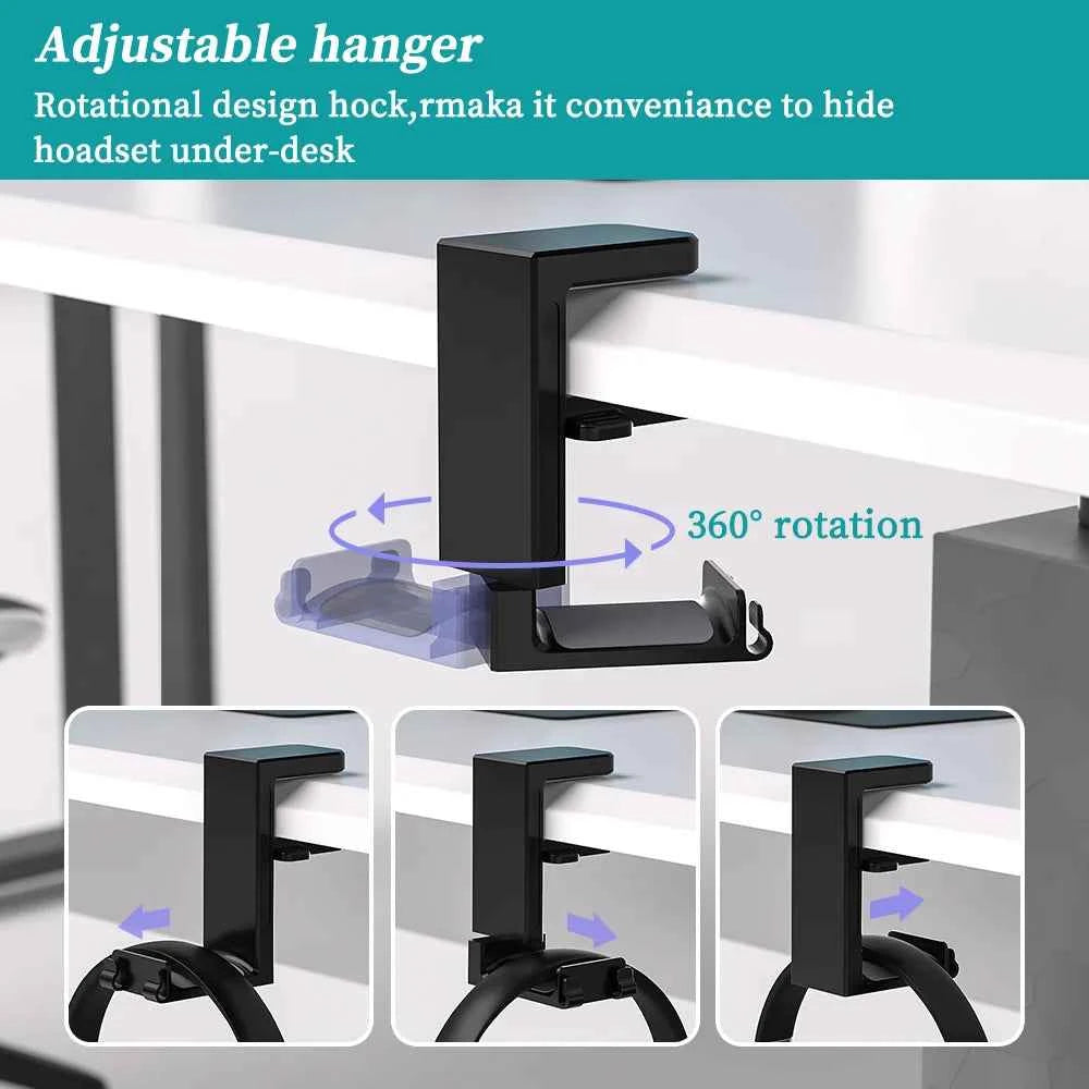 2-in-1 Universal Clip-On Headphone Stand – Adjustable Desk Hanger