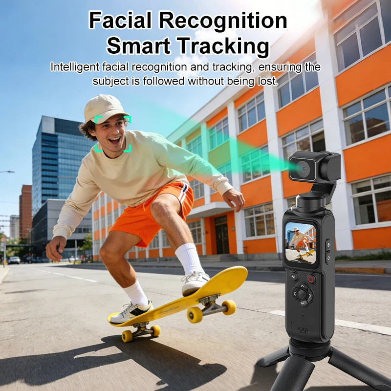4K Vlog Pocket Gimbal Camera with 330° Face Tracking, 18x Zoom, WiFi, 2400mAh Battery–Handheld Stabilizer for YouTube,TikTok