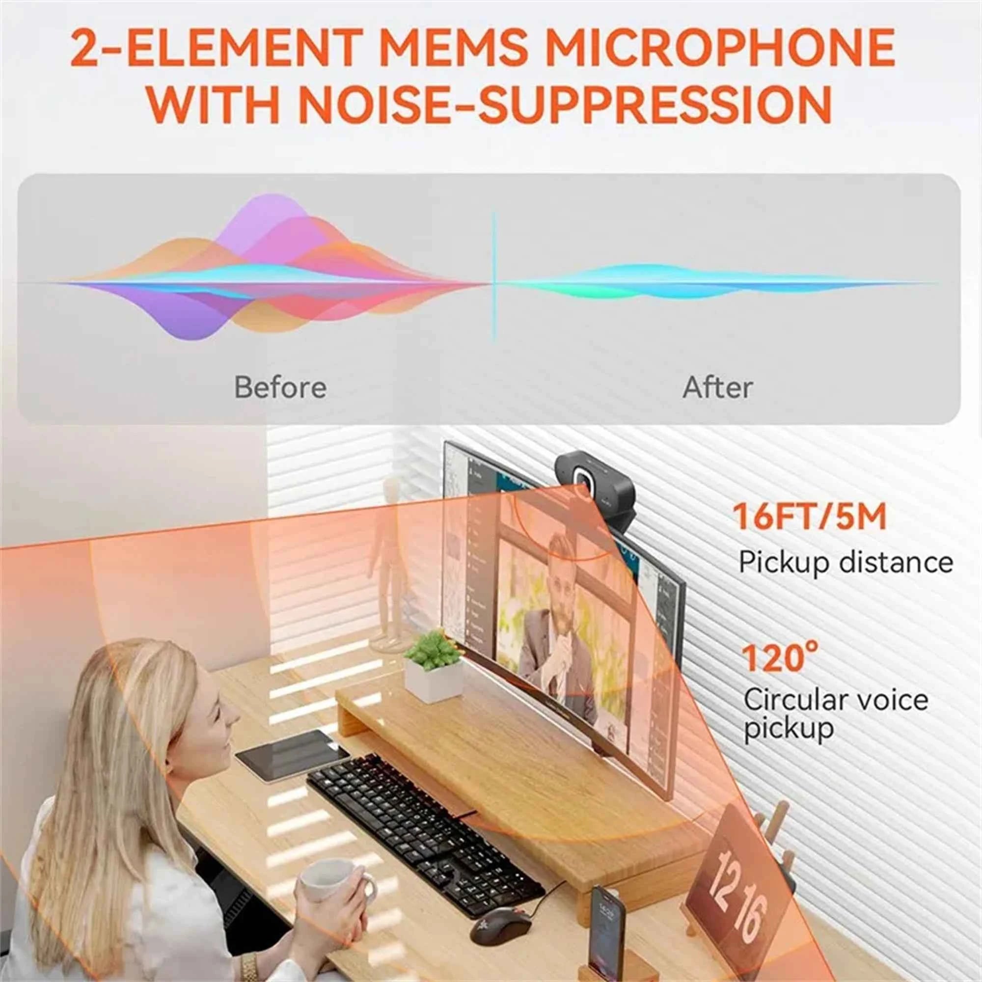 NUROUM V32AF 4k Full Hd PC Camera Webcam Ai Noise Canceling & Farming Conference Podcast Camera Web Cameras For Conference Room