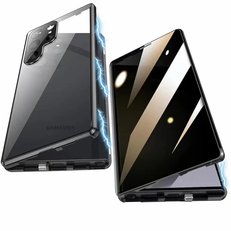 Anti Peeping Metal Phone Case For Samsung Galaxy S25 S24 S23 S26 Ultra Plus 360 Degree Privacy Protection Magnetic Phone Cov