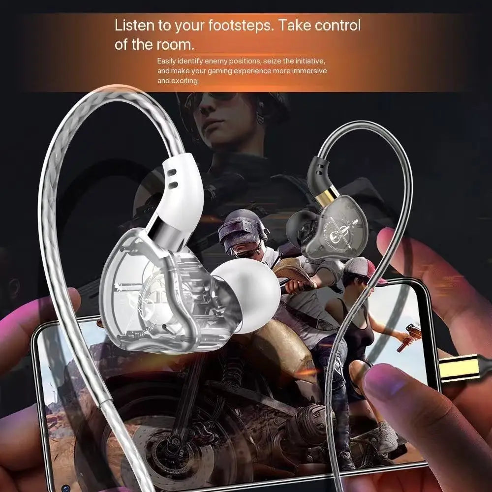 HiFi Wired Earphone Type C with MIC Sport Running Headphones USB C Bass Stereo Headset 3.5mm Music Earbuds for Samsung