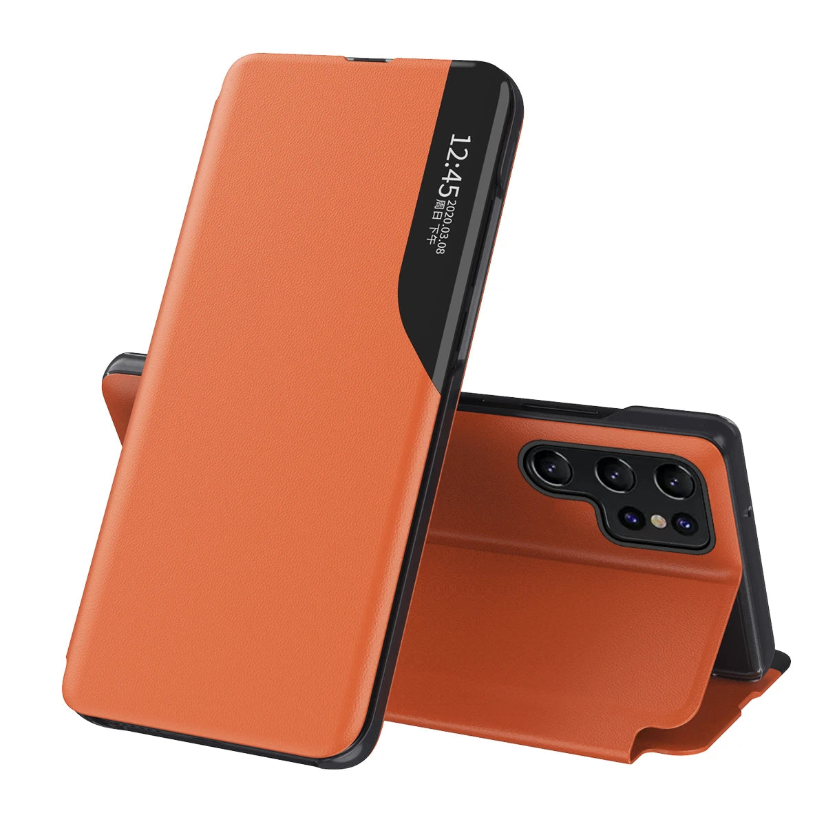 Smart View Window Leather Flip Phone Case with Kickstand For Samsung S26 Ultra S25 Edge S24 S23 S21 S20 FE S22 Plus + Note 20