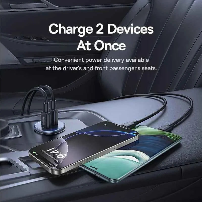 Baseus 30W Car Charger Fast Charging Dual Port USB Type-C PD QC FCP AFC For iPhone 16 15 Samsung S24 S25 Xiaomi Huawei Tablet
