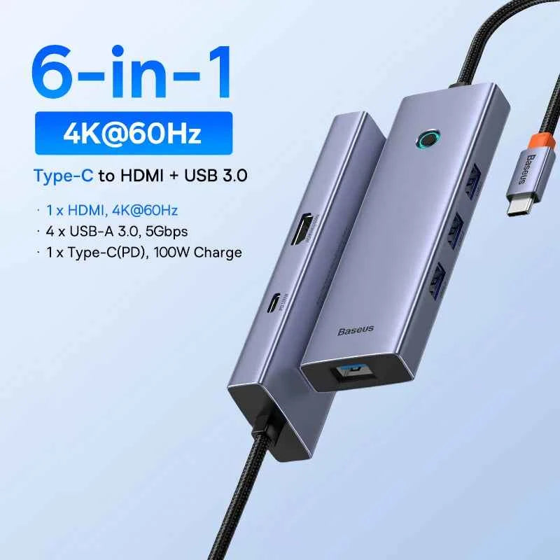 Baseus USB C HUB Dual HDMI 8K 4K Adapter 10-in-1 USB 3.2 10Gbps Splitter with RJ45 SD TF Type C PD 100W for MacBook Pro Air HUB