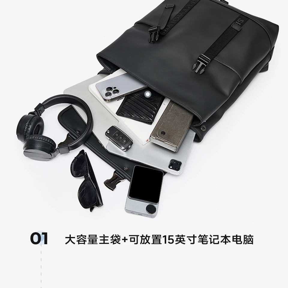 Septwolves Black Men Black Leather Backpack PU Large Capacity Best  Laptop Computer Backpack 15 Inch Travel Backpack Daily Use